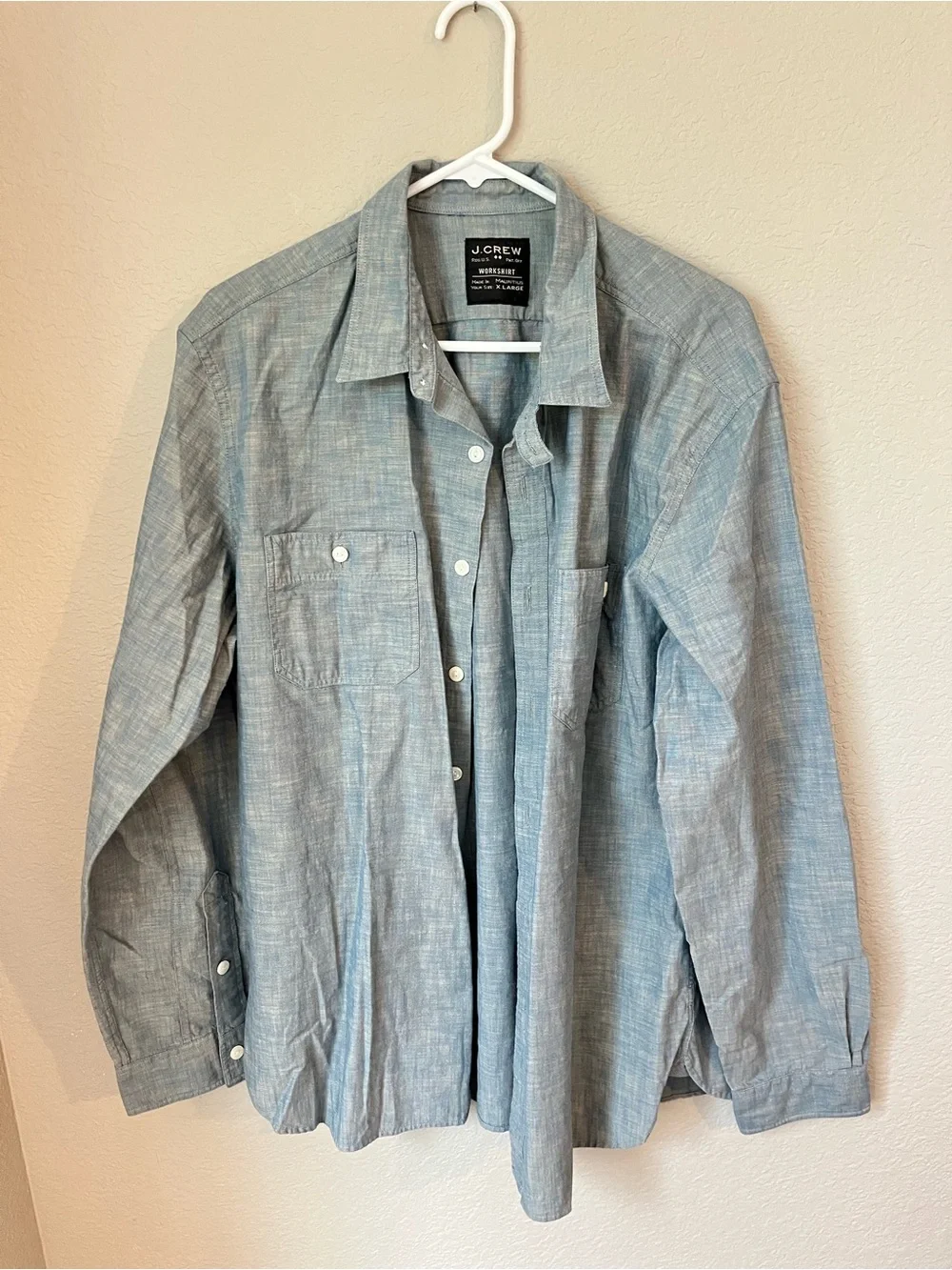J.Crew Workshirt Men's XL Blue Chambray 100% Cotton Heritage Workwear Utility